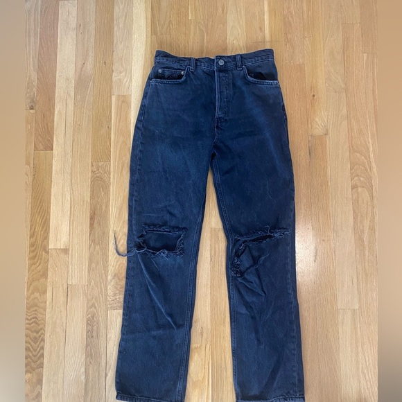 Reformation Cynthia High Rise Straight Jeans Black Ripped Size 27 - Picture 8 of 14